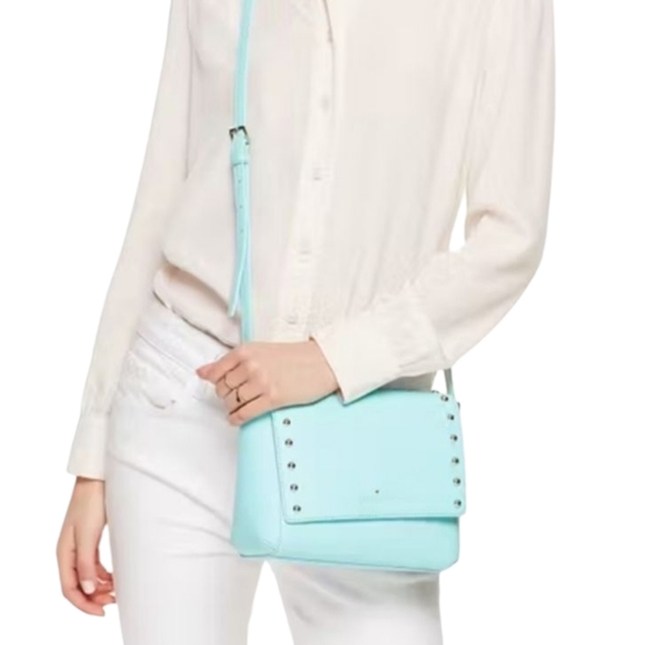 Kate Spade Sanders Place Avva Turquoise Studded Leather Crossbody Bag Purse EUC - Picture 3 of 16